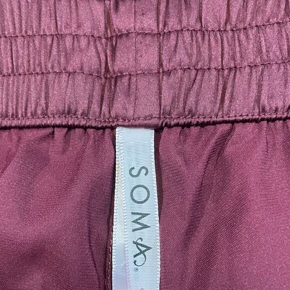SOMA women's satin wide leg pajama pants in burgundy. - Picture 4 of 7